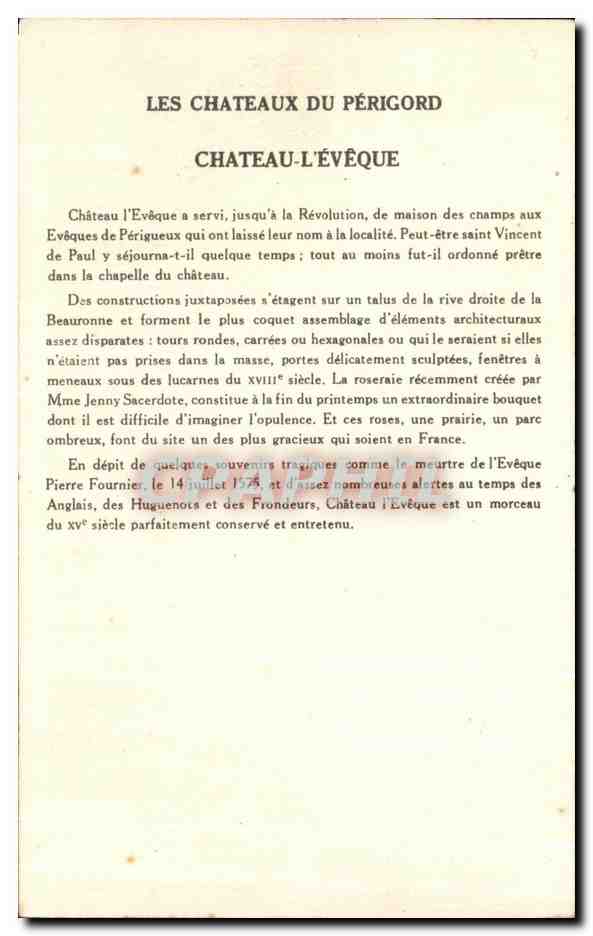 CPA Les Chateaux Du PeriGord Chateau L'Eveque — Rückseite
