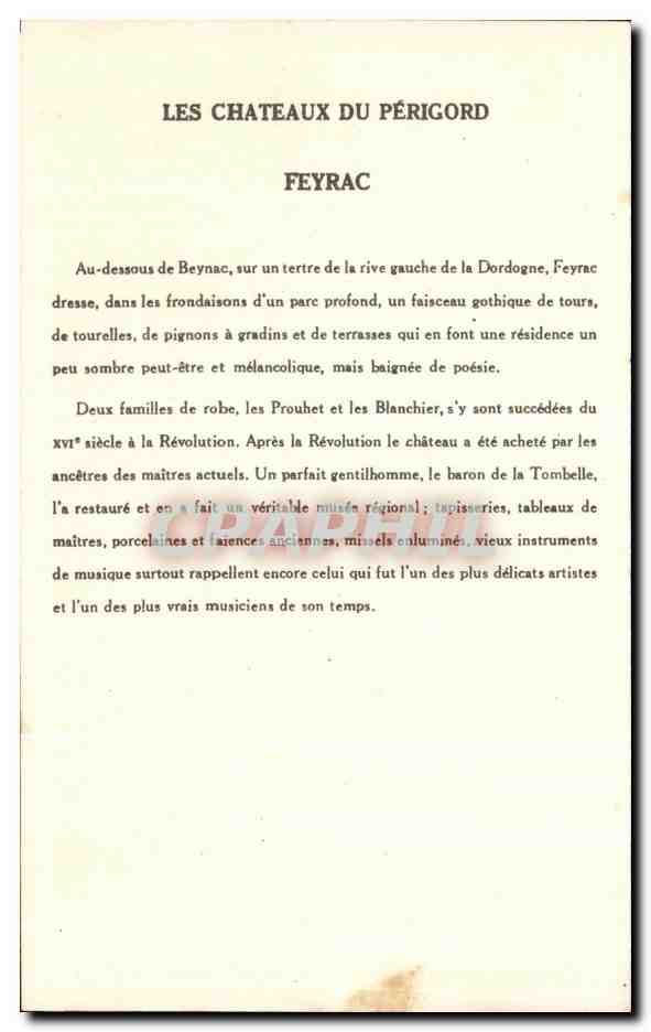 Feyrac — Château du Périgord — Collection de la Solution Pauianherse, 9e Série — Verso