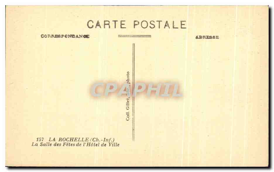La Rochelle — Salle des Fêtes de l'Hôtel de Ville — photo Gillet — Verso