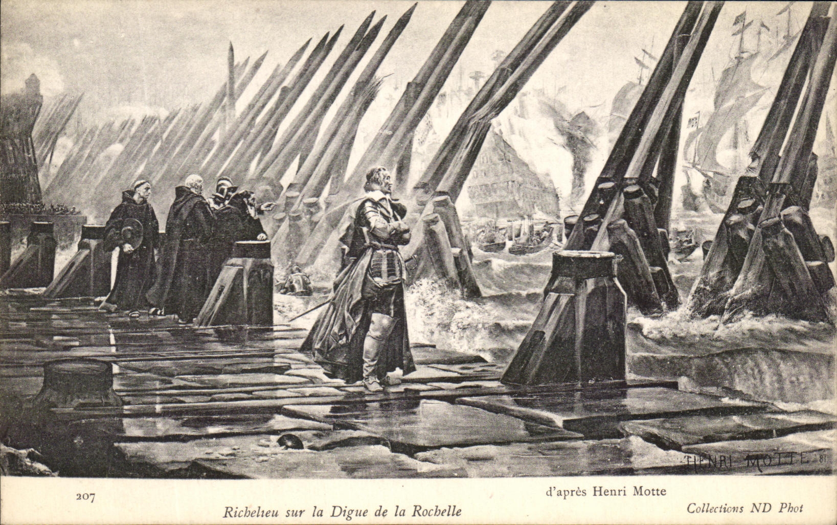 Richelieu sur la Digue de la Rochelle — d'après Henri Motte — Collections ND Phot