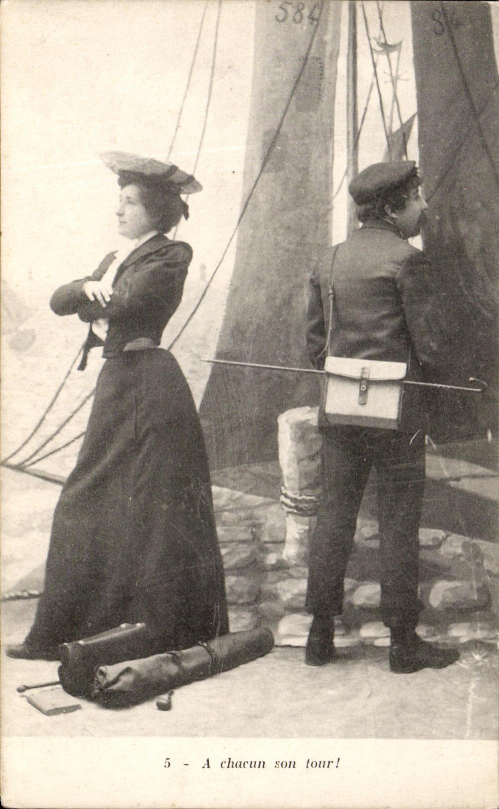 Deux personnes sur un bateau — A chacun son tour ! — éditeur inconnu, n° 584