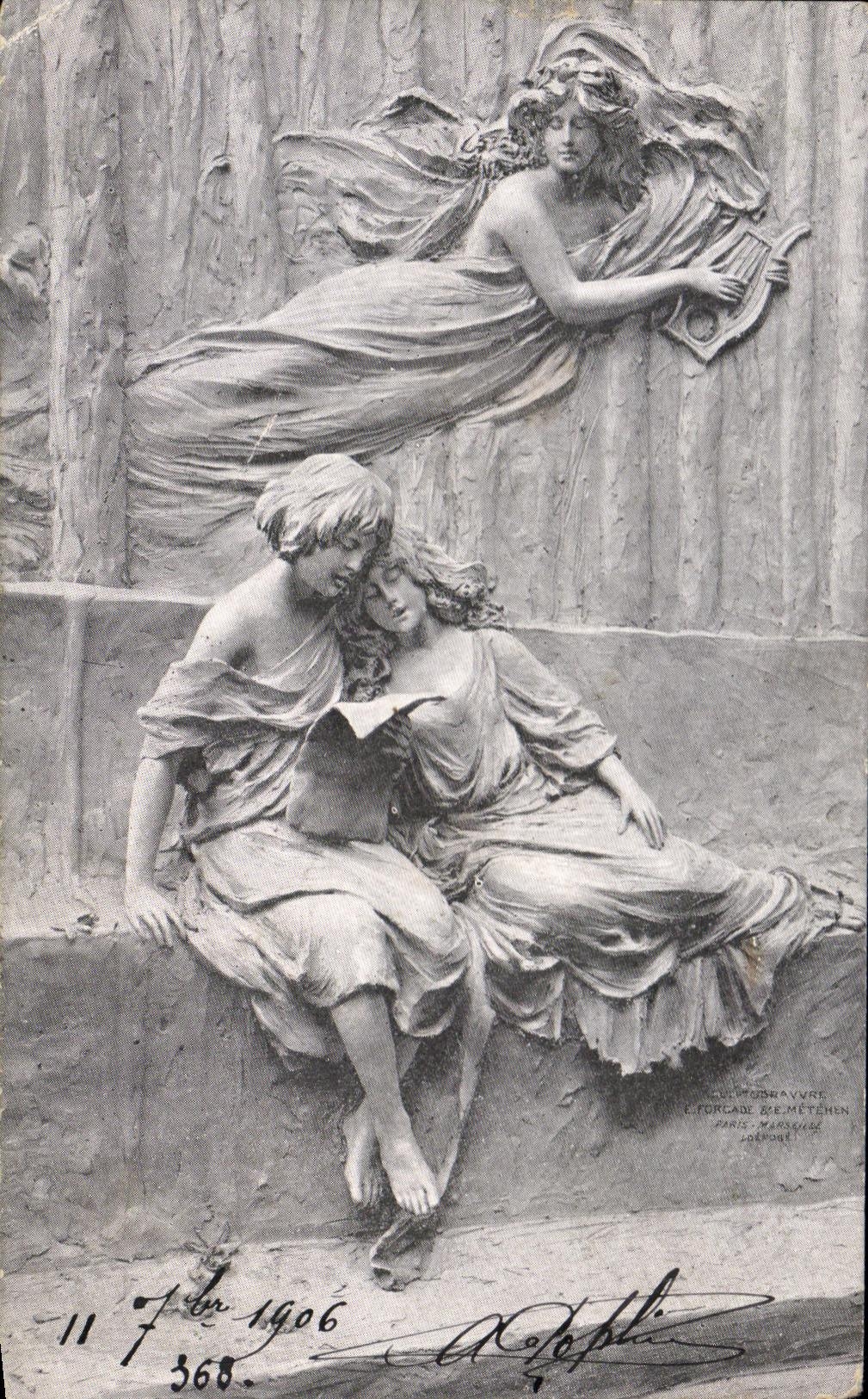 Scène mythologique — sculpture en relief — photogravure de L. Forcade & Cie, Paris