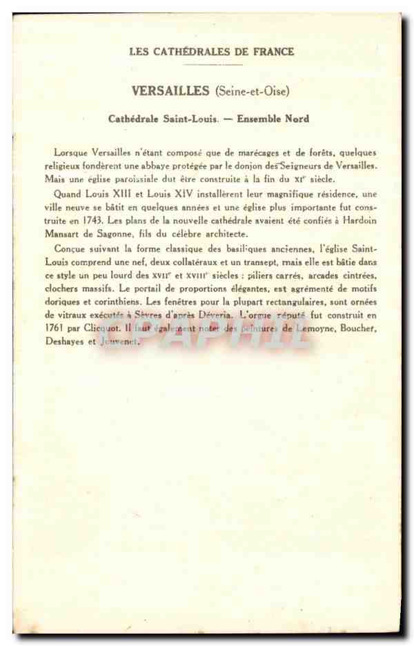CPA Versailles Cathedrale Saint Louis  — Verso