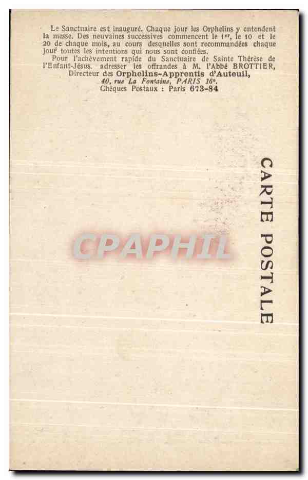 CPA Chez les Orphelins Apprentis d'Auteuil La Chapelle de Sainte Therese de l'enfant Jesus La silhouette definitive — Verso