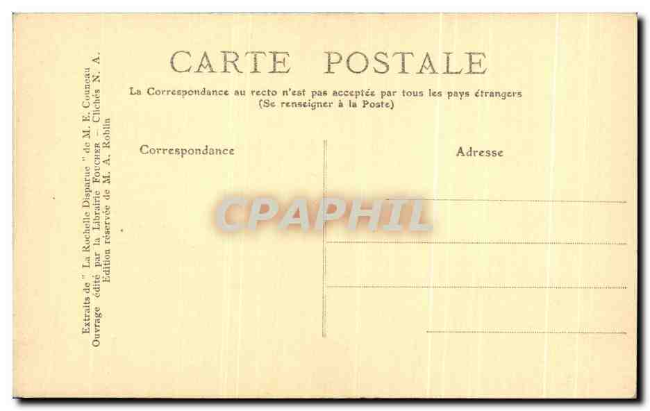 La Rochelle Disparue — Rue de la Ferté — Édition M. E. Coubaz — Verso