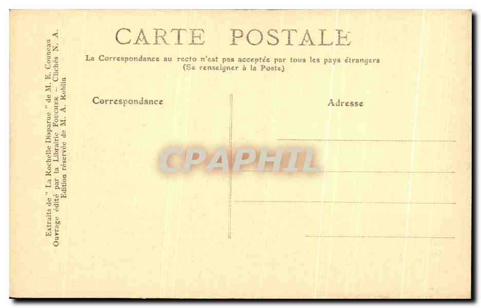 La Rochelle Disparue — scène historique — Édition de M. E. Coungeau, n°31 — Verso