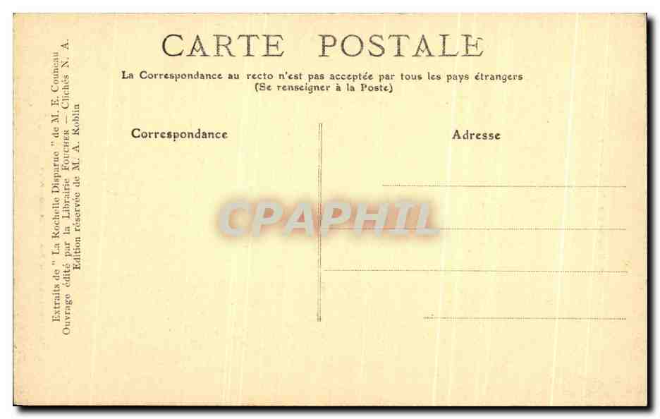 La Rochelle Disparue — Armures du Portail St-Seuveur — Édition M. E. Coucau — Verso