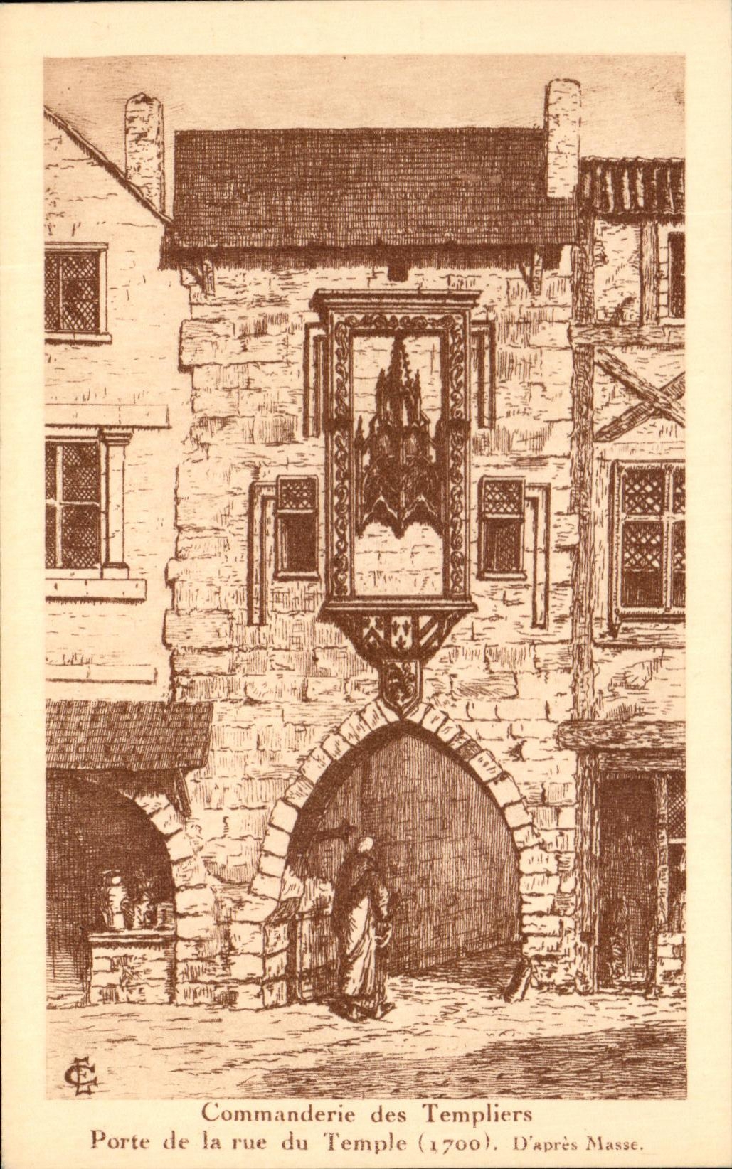 Commanderie des Templiers — Porte de la rue du Temple (1700) — D'après Masse — Héliosadag, La Rochelle