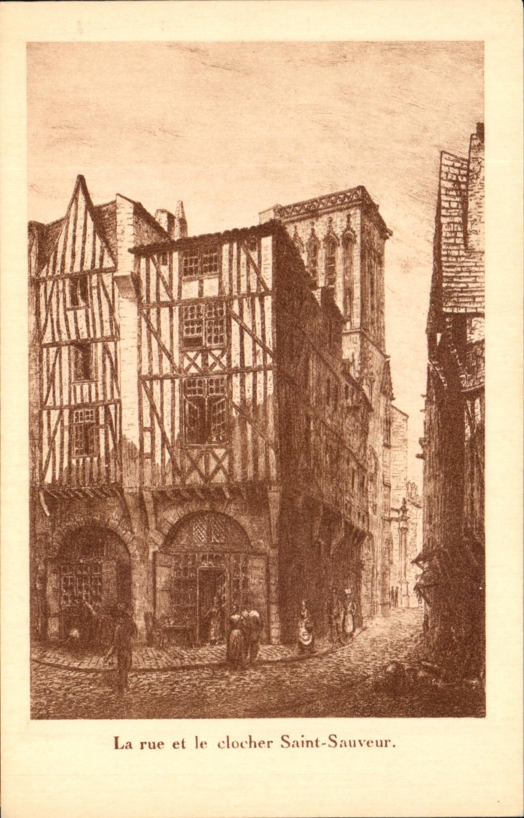 La rue et le clocher Saint-Sauveur — vue de rue avec édifice religieux — F. Piollet, éditeur, La Rochelle
