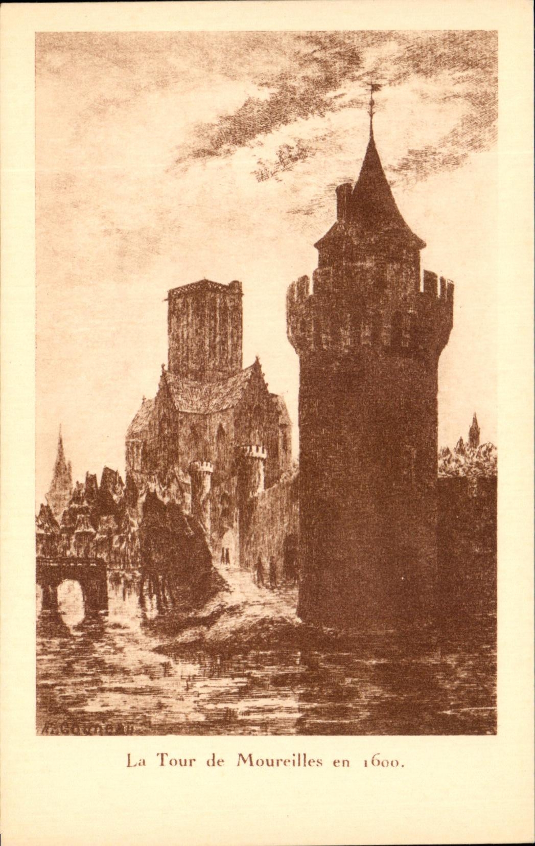 La Tour de Moureilles en 1600 — illustration historique — F. Pjollet, La Rochelle