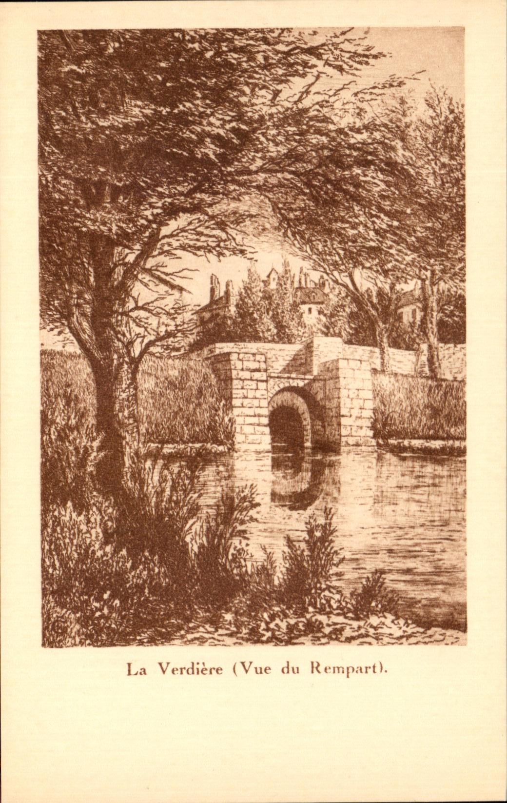 La Verdière (Vue du Rempart) — vue d'un pont sur un canal entouré d'arbres — éditeur F. Pirollier, La Rochelle