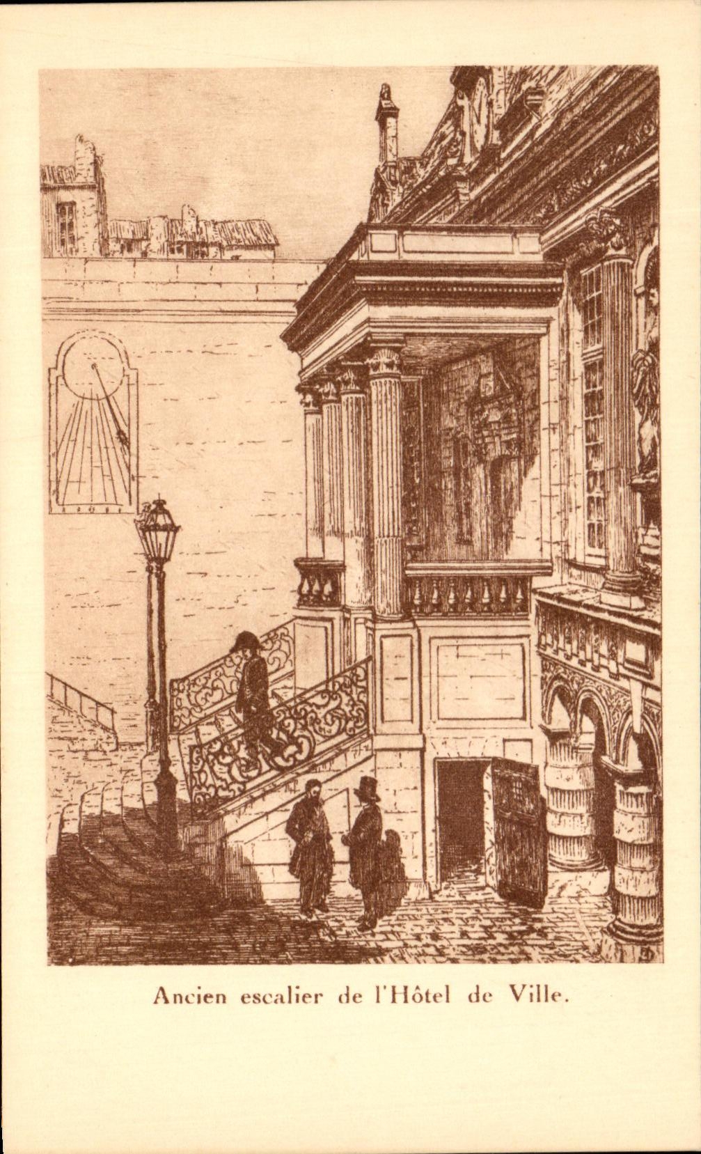 Ancien escalier de l'Hôtel de Ville — gravure — F. Pjollot, éditeur, La Rochelle (Ain)