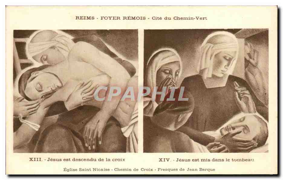 CPA Reims Foyer Remois Cite du Chemin Vert Jesus Est Descendu de la Croix Jean Berque 
