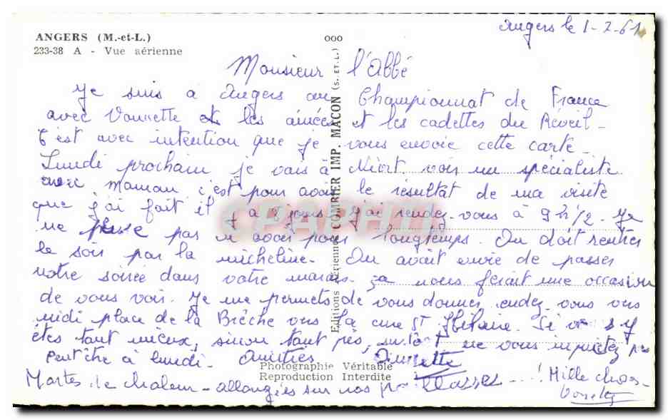 CPA Angers Vue Aeerienne — Rückseite