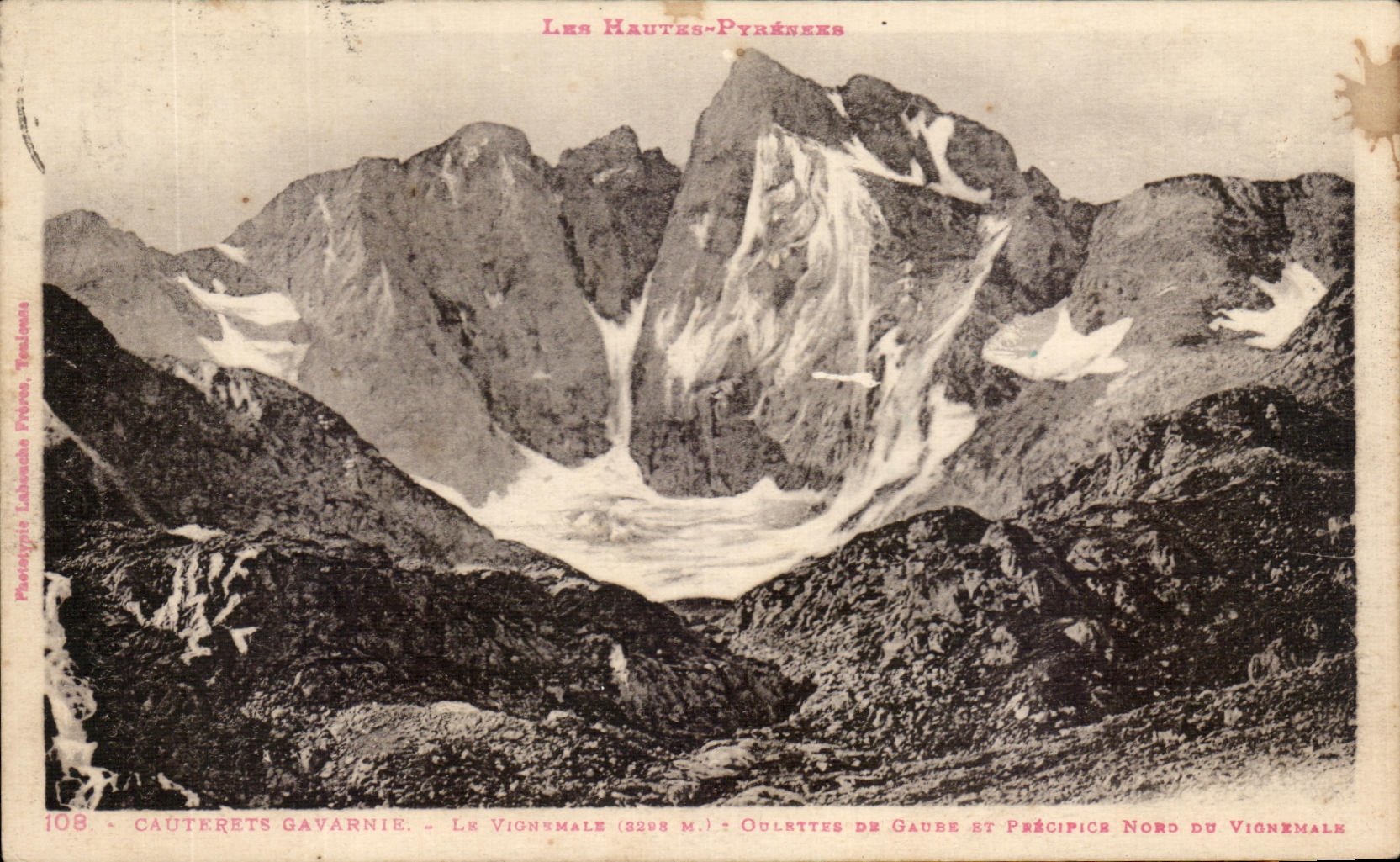 Les Hautes-Pyrénées — Le Vignemale (3298 m.) — Oulettes de Gaube et Précipice Nord du Vignemale — Phototypie Labatut Frères, Toulouse, n° 108