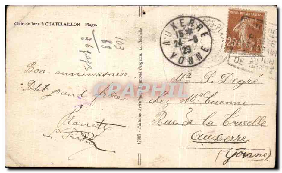 Châteaillon-Plage — Clair de lune — Éditions Artistiques Raymond Bergesin, n°17007 — Verso
