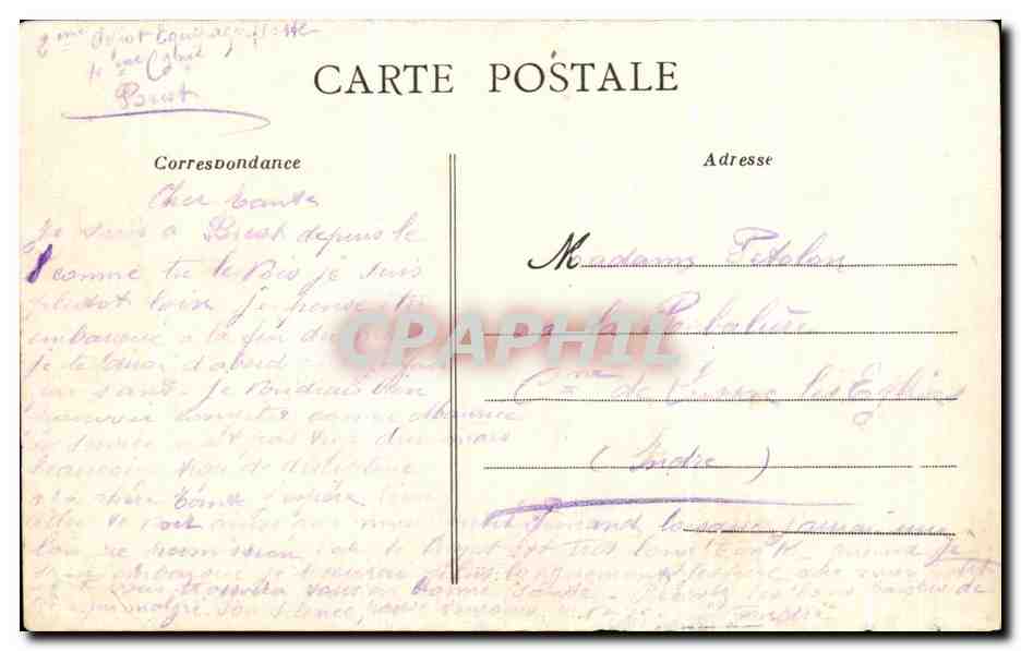 CPA Brest Le Phare du Portzic Bateau — Rückseite