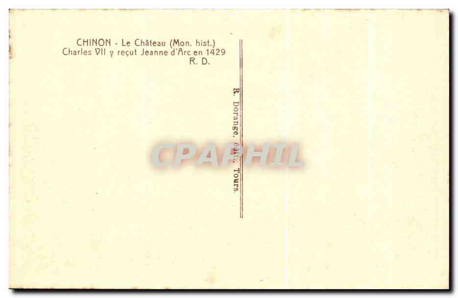 CPA Chinon Le Chateau Charles VII y recut Jeanne d'Arc — Rückseite