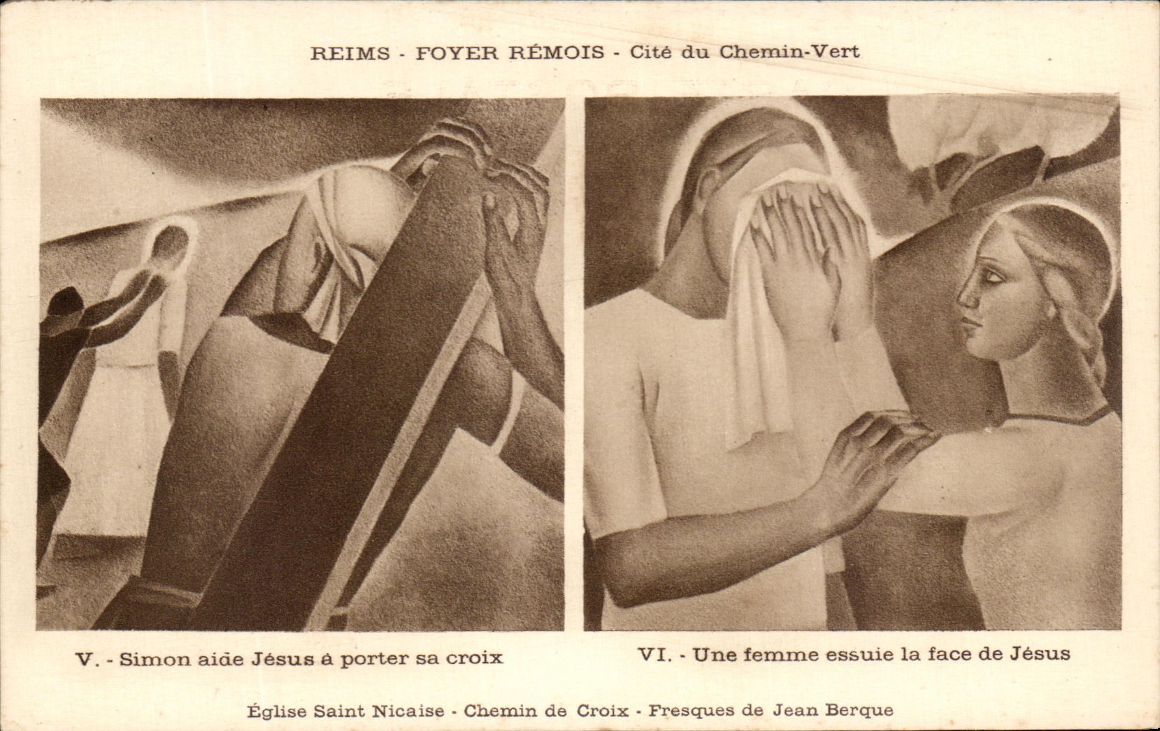 CPA Reims Foyer Remois Cite du Chemin Vert Jesus tombe sous le poids de sa Croix Jean Berque 