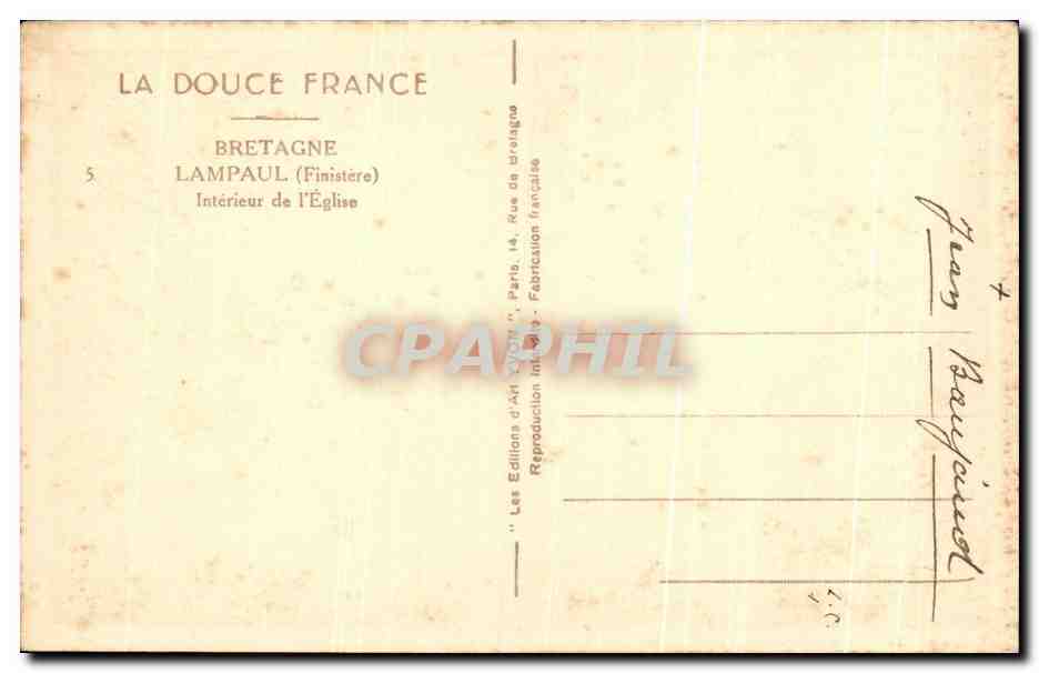 CPA Bretagne Lampaul Interieur de l'Eglise — Rückseite
