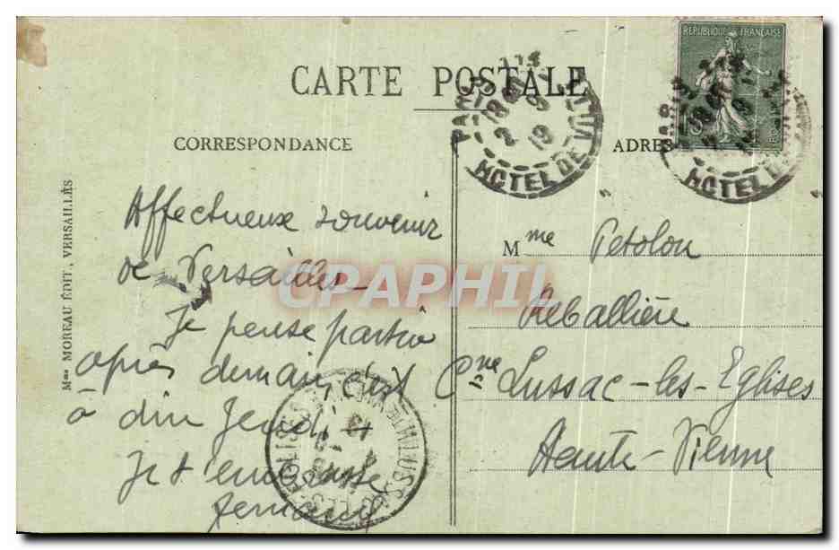 CPA Palais de Versailles Galerie des Glaces Salle de la Signature de la paix en 1919 Militaria — Verso