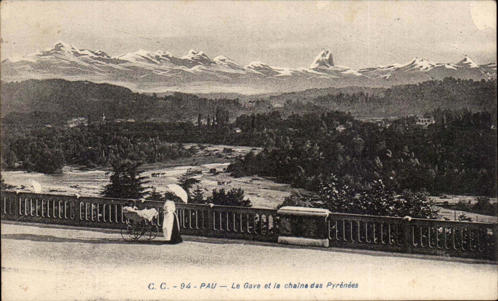 Le Gave et la chaîne des Pyrénées — Pau — C.C. - 94