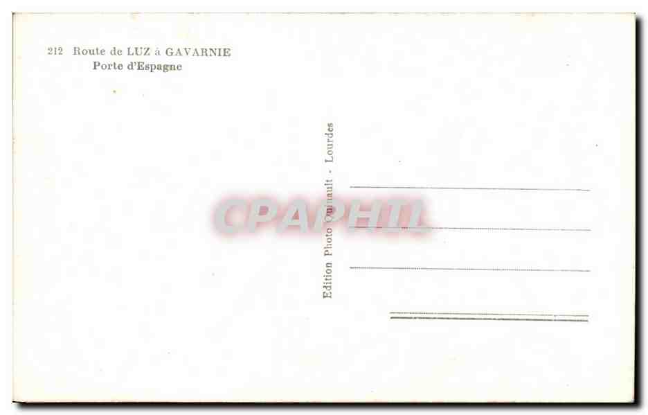Route de Luz à Gavarnie — Porte d'Espagne — Édition Photo Ournault - Lourdes — Verso