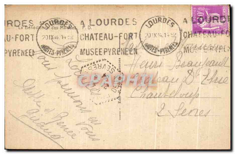 CPA Lourdes Fort Chateau Fort La benediction des malades — Verso