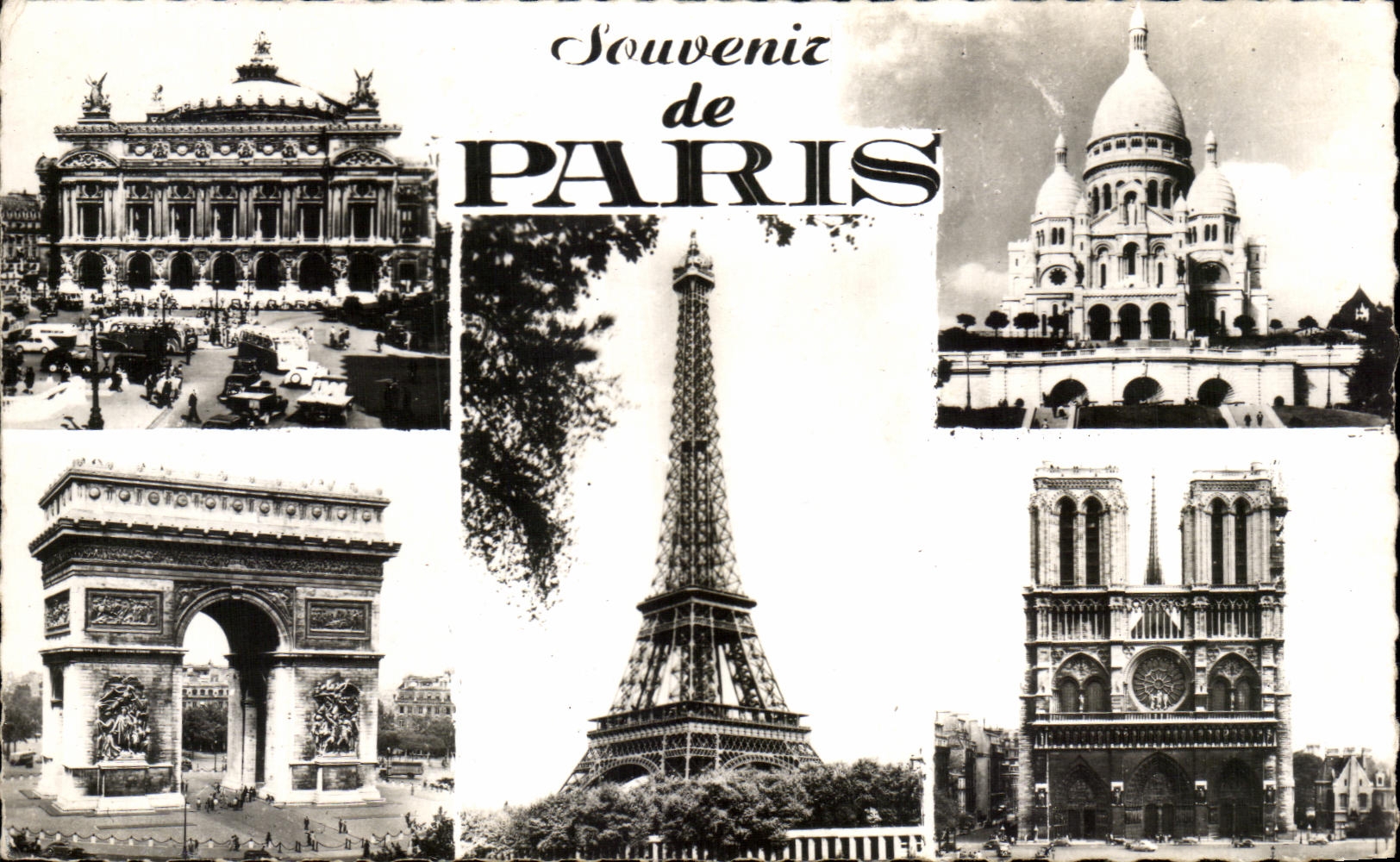 Souvenirs de Paris — L'Opéra, le Sacré-Cœur, la Tour Eiffel, l'Arc de Triomphe, Notre-Dame — éditeur LYNA - PARIS