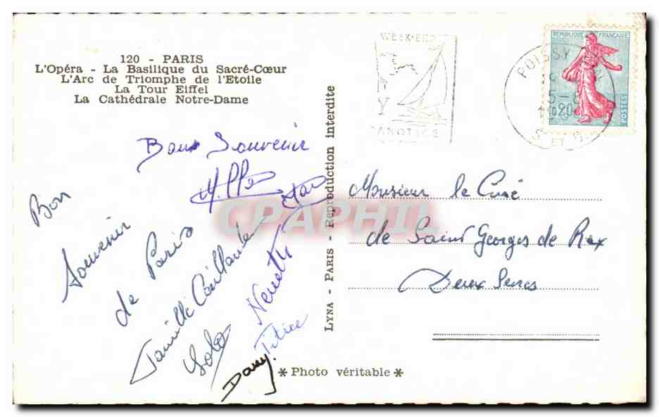 Souvenirs de Paris — L'Opéra, le Sacré-Cœur, la Tour Eiffel, l'Arc de Triomphe, Notre-Dame — éditeur LYNA - PARIS — Rückseite
