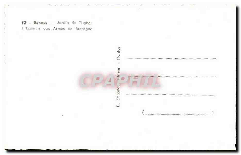 CPA Rennes Jardin du Trabor L'Ecussen aux Armes de Bretagne — Rückseite
