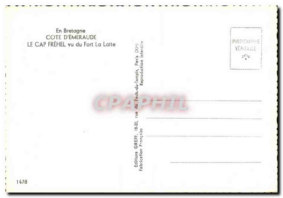 CPA En Bretagne Cote D'Emeraude Le Cap Frehel vu du Fort La Latte — Rückseite