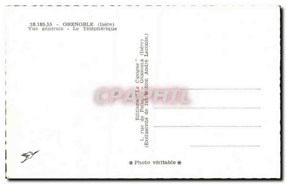 Grenoble — Vue générale — Le Téléphérique — Éditions 'La Citogne' — Verso