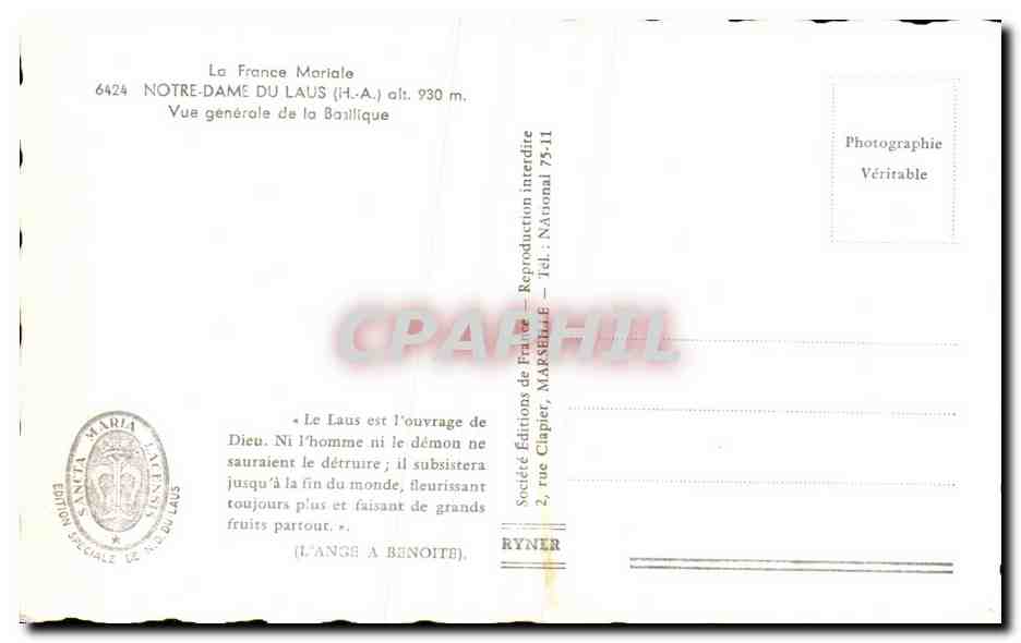 CPA La France Mariale Notre Dame Du Laus Vue Generale de la Basilique — Rückseite