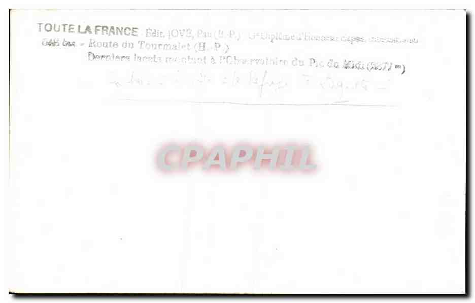 CPSM Route du Tourmalet  — Verso