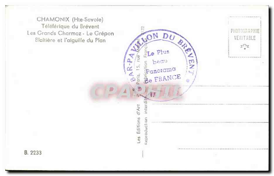 Les Grands Charmoz - Le Grépon — Alpenpanorama — Les Éditions d'Art du Brévent, n° B.2233 — Rückseite