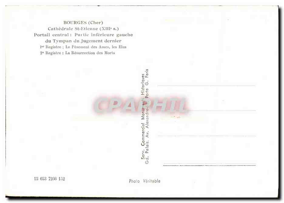 CPA Bourges Cathedrale St Etienne Portail central Partie Inferieure Gauche du Tumpan du — Rückseite