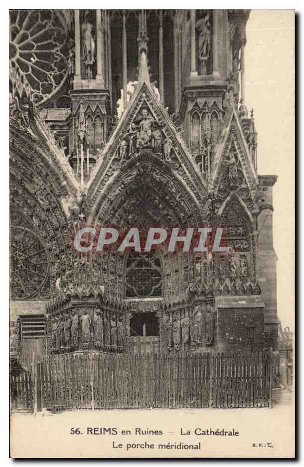 CPA Reims en Ruines La Cathedrale Le Porche meridional