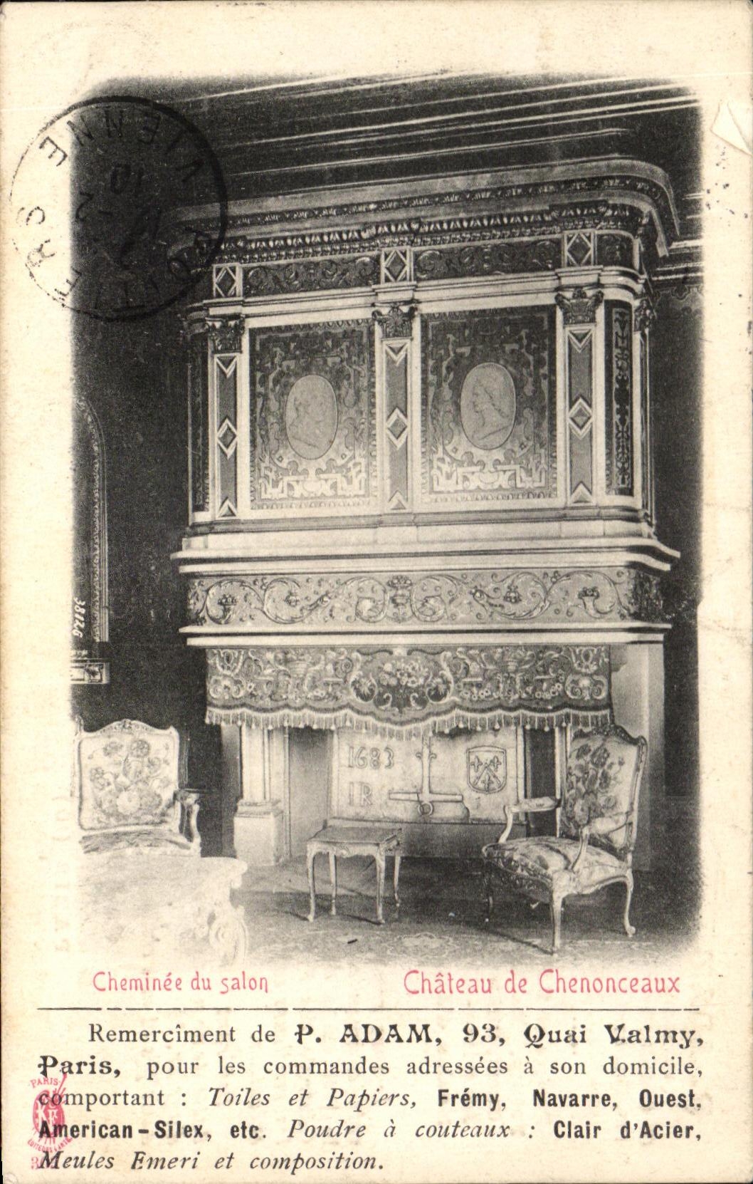CPA Cheminee Du Salon Chateau De Chenonceaux Remerciment De Adam quai Valmy Paris