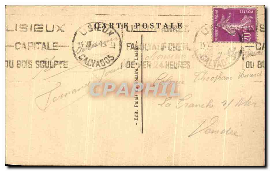 Lisieux — Rue de la Paix — Portail de l'Église Saint-Jacques — Palais du Rosaire, n°14 — Verso