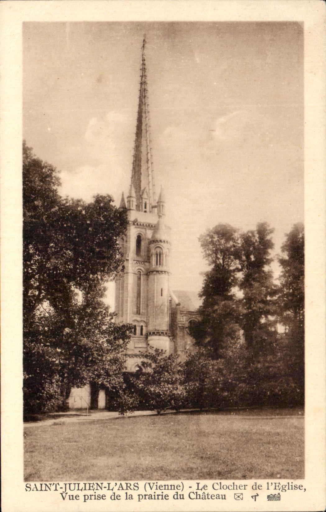 CPA Saint Julien L'Ars Le Clocher De l'Eglise Vue Prise De La Prairie Du Chateau