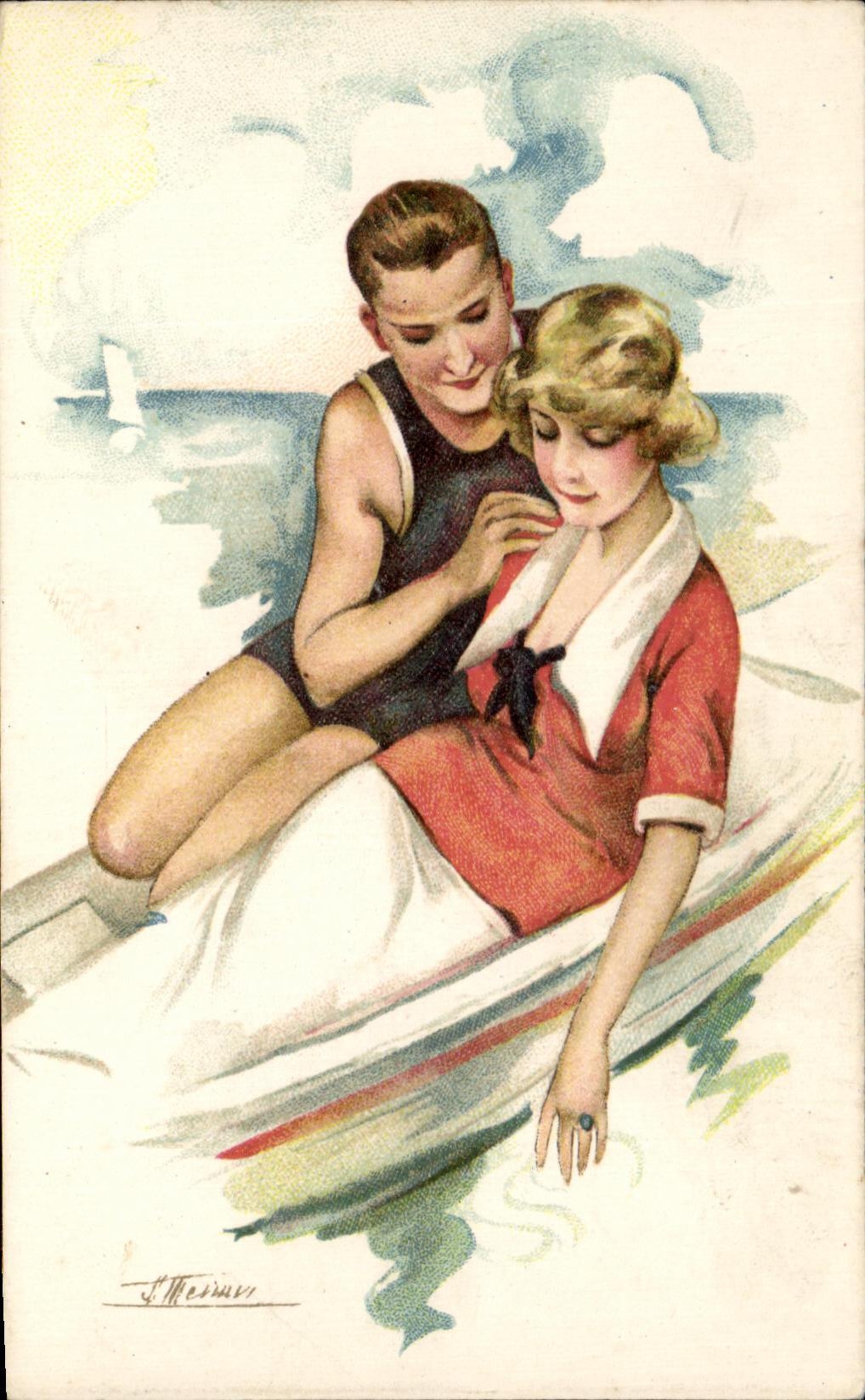 CPA Eros en Canot par Suzanne Meunier Couple