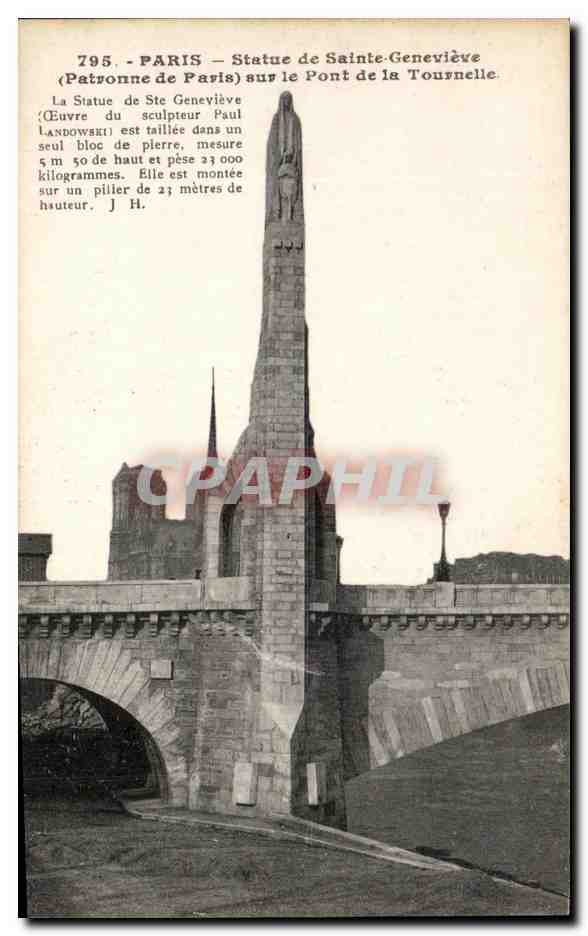 CPA Paris Statue De Sainte Genevieve sur Le Pont De La Tournelle