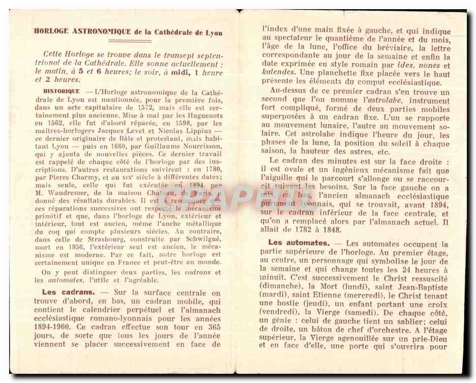 Feuillets horloge astronomique de la cathedrale de Lyon  — Verso