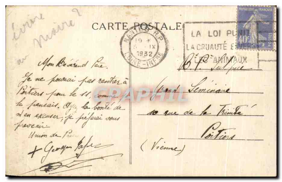 CPA Nantes Interieur De La Cathedrale Piller d'Entree Adam Et Eve Et Leur Fils Abel — Verso