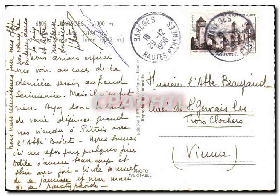 CPA Bareges dic Long vu de la Piste du Turon — Verso