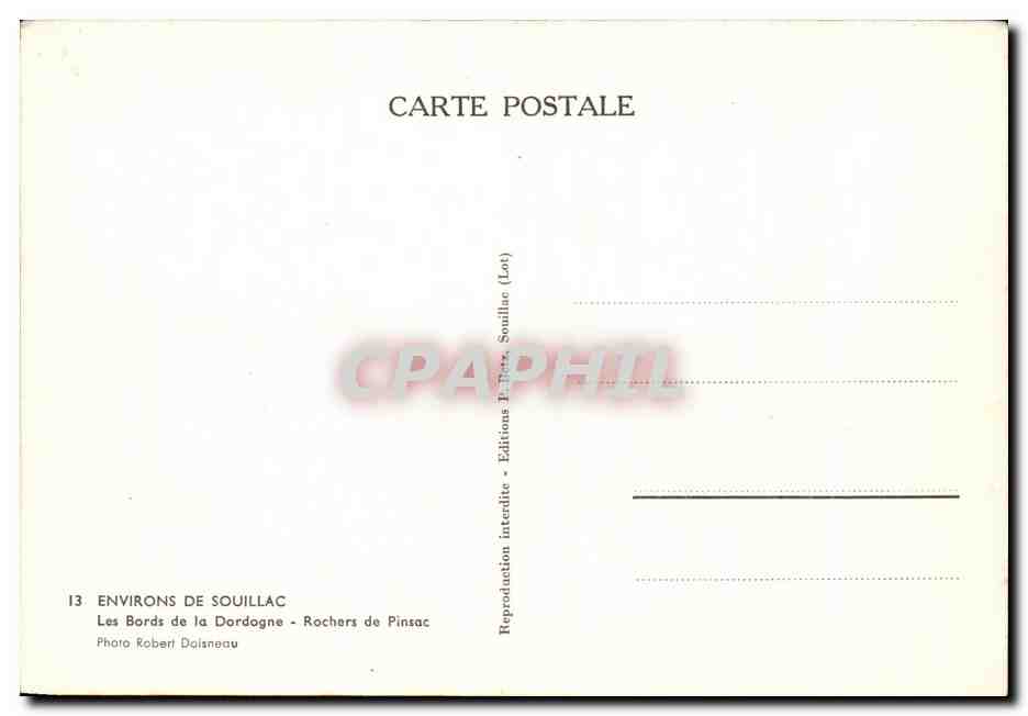 CPA Environs De Souillac Les Bords de la Dordogne Rochers de Pinstac — Rückseite
