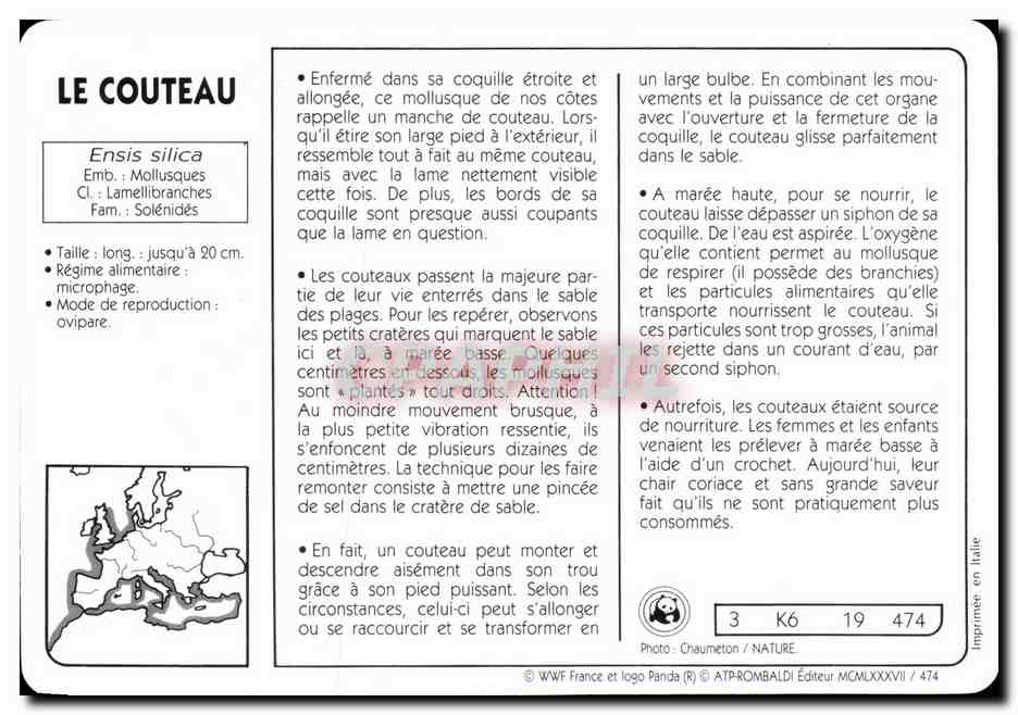 Carte Le Couteau Poisson WWF — Rückseite