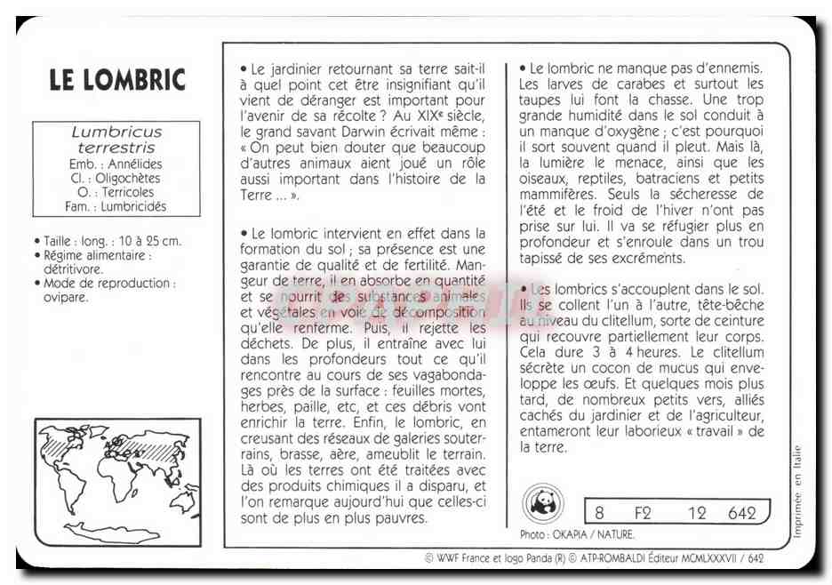 Carte Le Lombric WWF — Rückseite