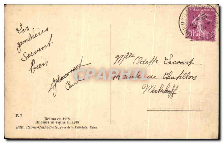 CPA Reims en ruines La cathedrale Militaria — Rückseite